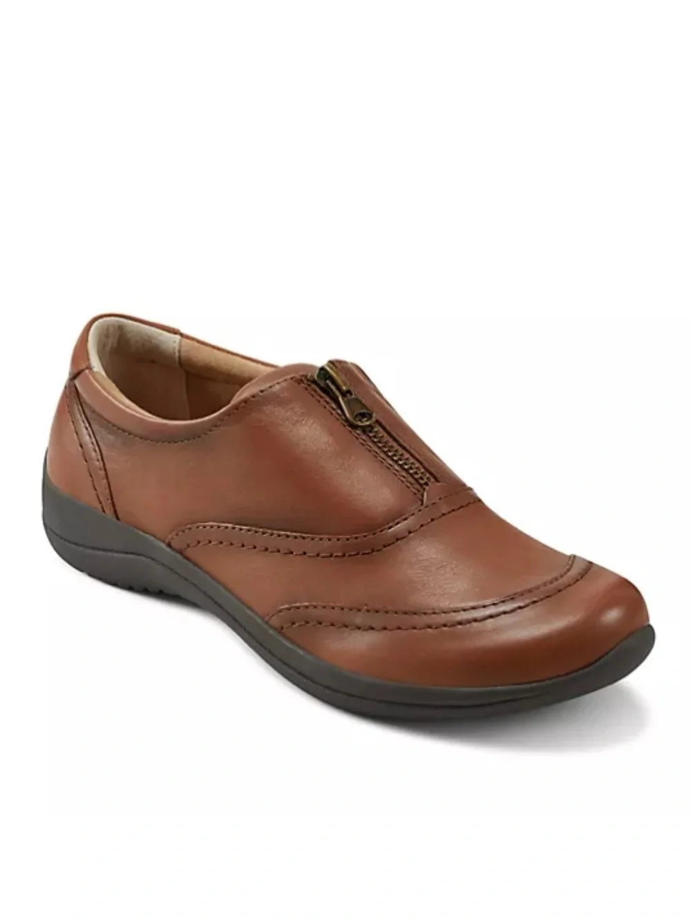 Earth Fannie Leather Front Zip Comfort Shoes in Medium Brown Size 8.5W